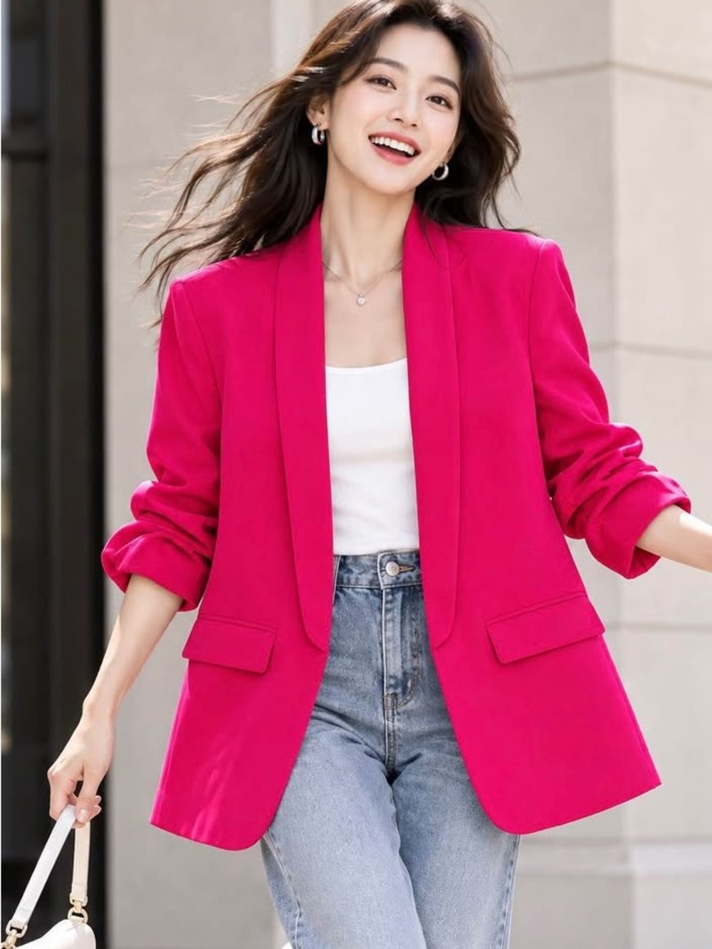 Zara Bright Hot Pink Tailored Blazer Jacket